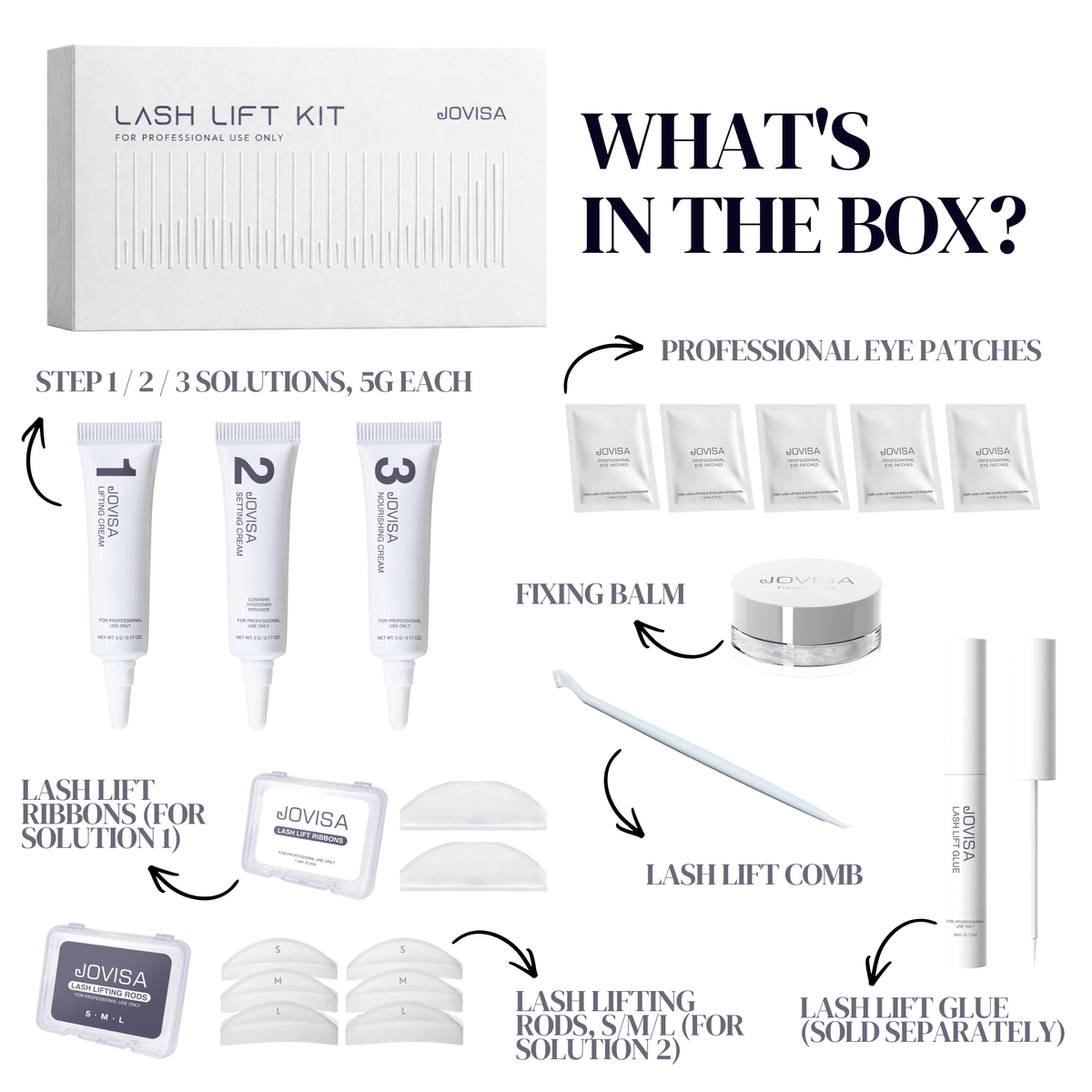 JOVISA Professional Lash Lift Kit – 3-Step System Multi-Use 5g Tubes